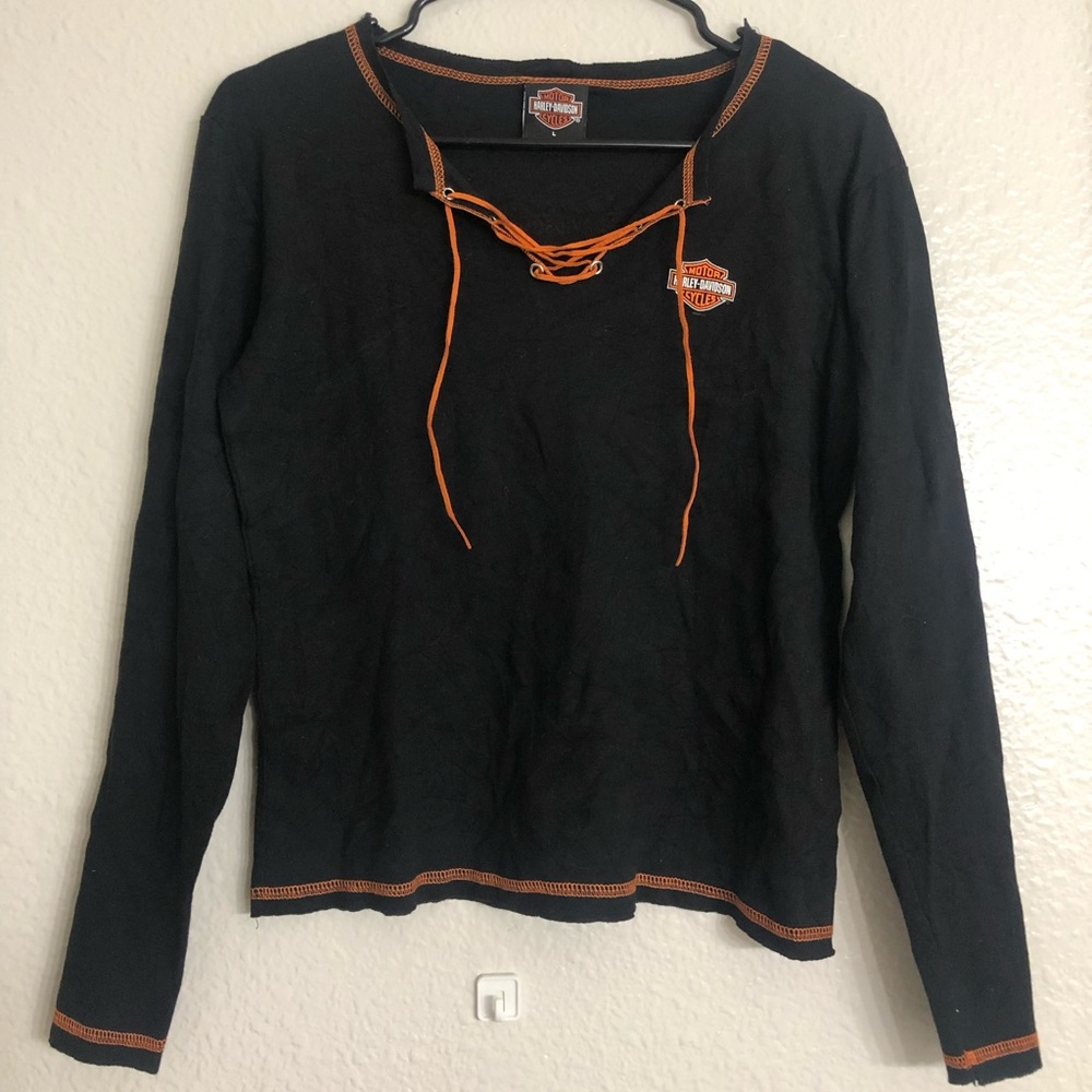 Vintage Harley-Davidson Sexy Long Sleeve Women’s Lace Up Top